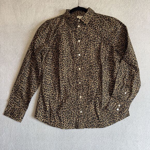 J. Crew Women's Medium Shirt Animal Leopard Cheetah Print Blouse Button Front - Picture 1 of 8